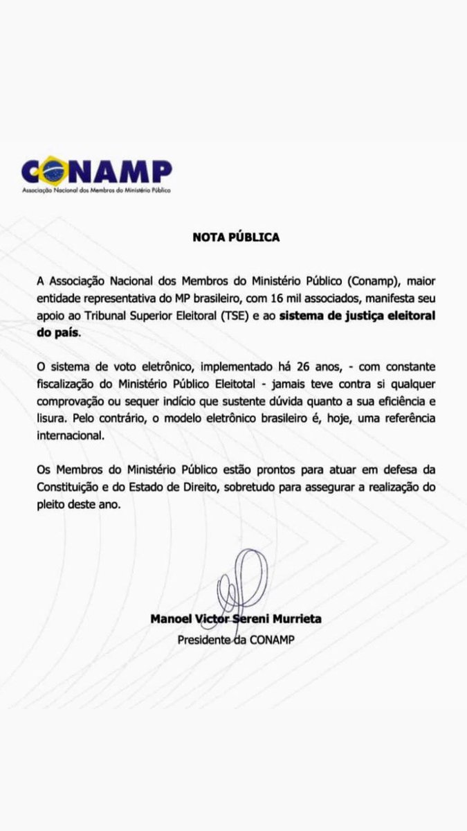 ASMMP__MS's tweet image. O MP Brasileiro confia no sistema eleitoral e atua pelo livre exercício do voto e respeito à vontade popular. @Conamp