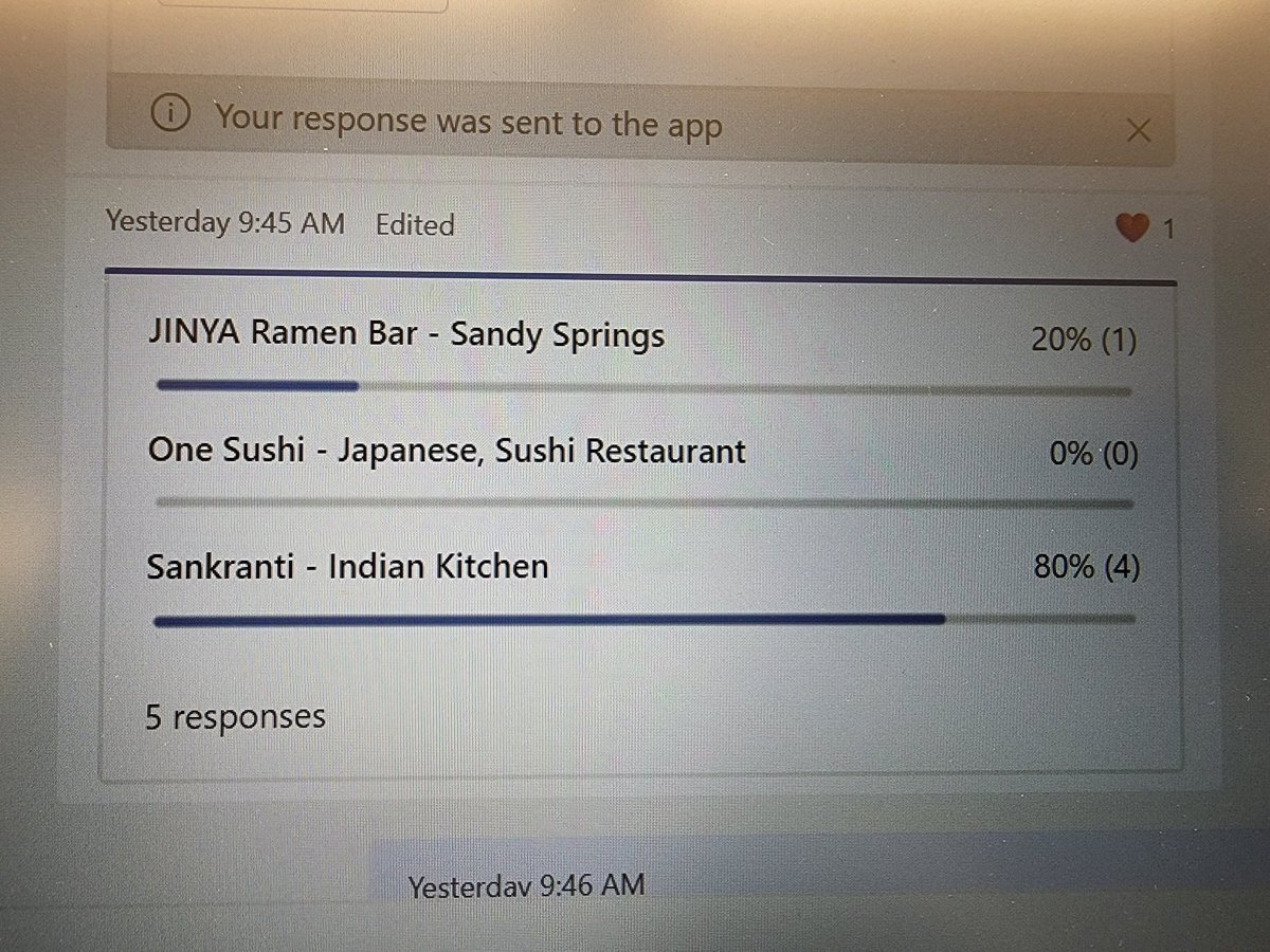 asthajn6's tweet photo. Organized the Dev team lunch at an Indian restaurant today! 🍽 
Created a poll to choose the restaurant and majority picked Indian food 😄
Well.. Looks like everyone is a desi at heart ❤️ 

#DevTeam #Cox #TeamLunch #IndianFood https://t.co/nklJZHYtiJ
