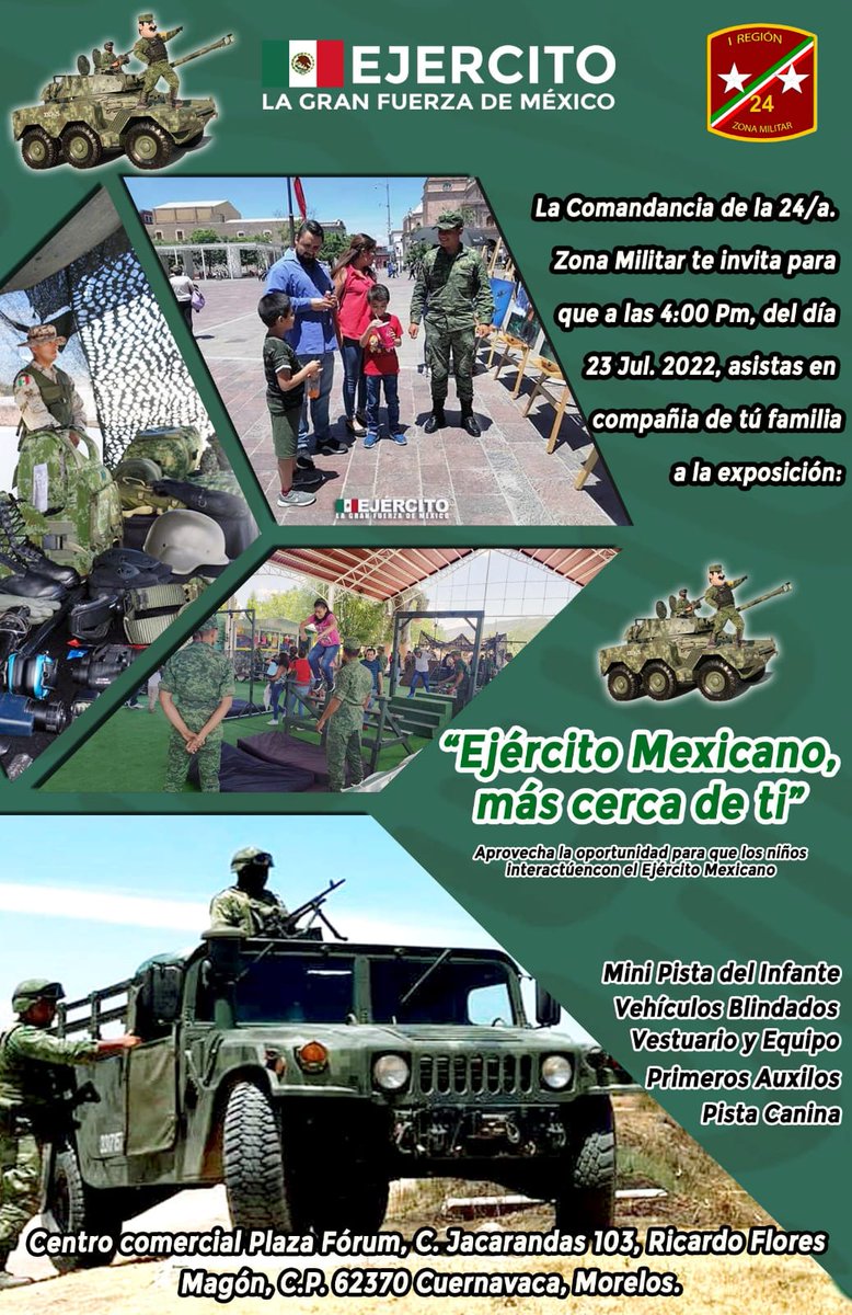 XoToledano's tweet photo. 24ava zona militar en Morelos invita a exposición el próximo sábado 23 de julio https://t.co/16YKTIJWu6