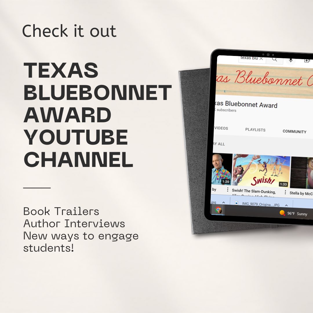 TBABooks's tweet image. How long has it been since you’ve checked out the Texas Bluebonnet Award YouTube channel? There are book trailers, author interviews, and more! How do you use #texasbluebonnetbooks in your plans? Let us know!

#texasbluebonnetaward  #txbluebonnetaward @TXLA #tbaawards