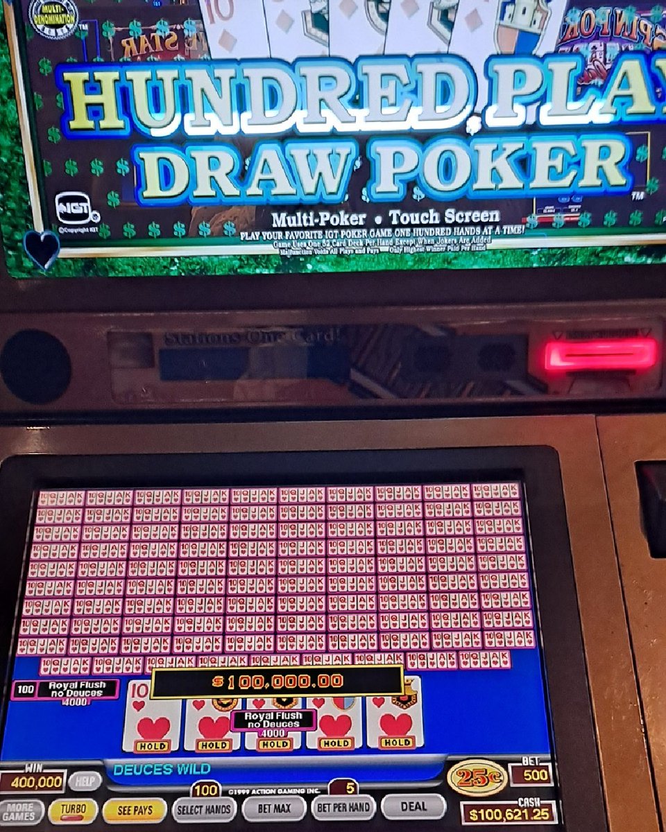 100k JACKPOT!! &#128176;&#129297;
A lucky local placed a big bet and hit a big win on Hundred Play Draw Poker!