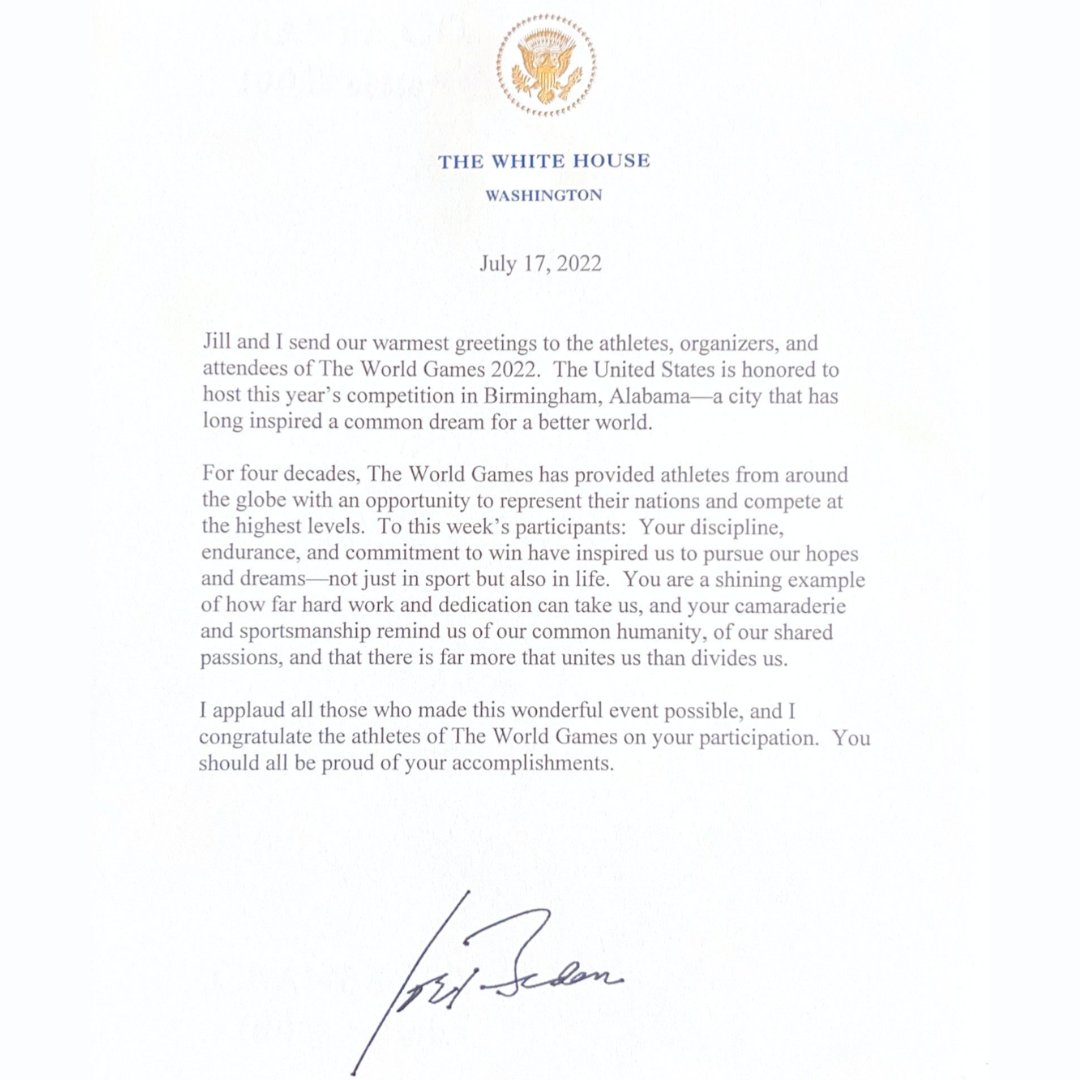 The World Games 2022 Birmingham (@twg2022) on Twitter photo Thank you for everyone's support of our city and the athletes of The World Games 2022 Birmingham, including our President <a href="/POTUS/">President Donald J. Trump</a>!
#WeAreTheWorldGames Thank you for everyone's support of our city and the athletes of The World Games 2022 Birmingham, including our President <a href="/POTUS/">President Donald J. Trump</a>!
#WeAreTheWorldGames