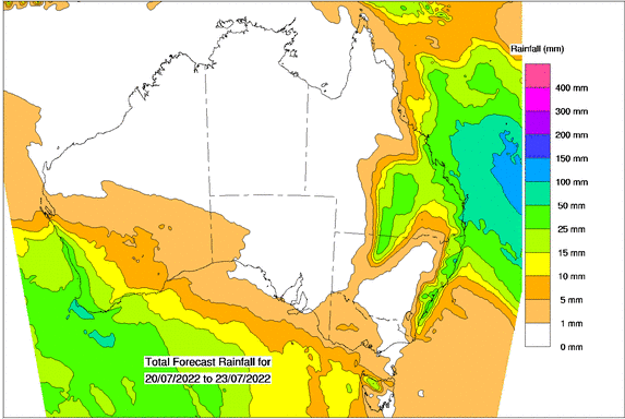 Rainfall the next 4 days will be confined to #NSW coast &amp; northern inland. An inland trough will bring showers to #UpperWestern today &amp; Thursday, while a high &amp; possible #EastCoastLow will see persistent showers along the central &amp; north coast. Updates at ow.ly/ZuQh50JZHxT