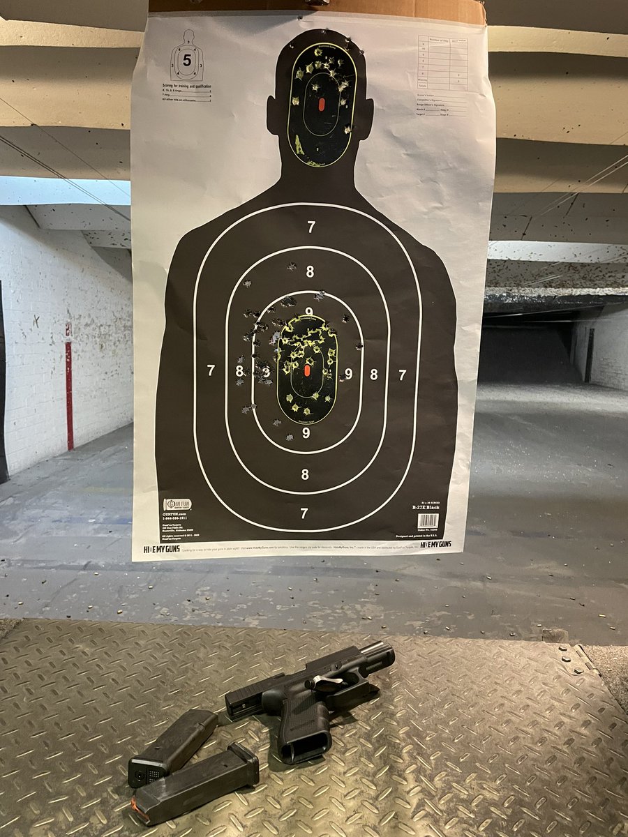 StevenHildreth's tweet photo. Been a minute.
At 21 feet:
1st 50 rounds, draw from concealment, fire 5 rounds. Got down to sub-4 sec.
Last50 rounds, draw from concealment, controlled pair, reload, failure drill. Got to roughly 6.5 sec.
#ProGun #2A #RKBA #GlockLife #ThePewPewLife #PracticeMakesProficient https://t.co/CuPjcUqxj0