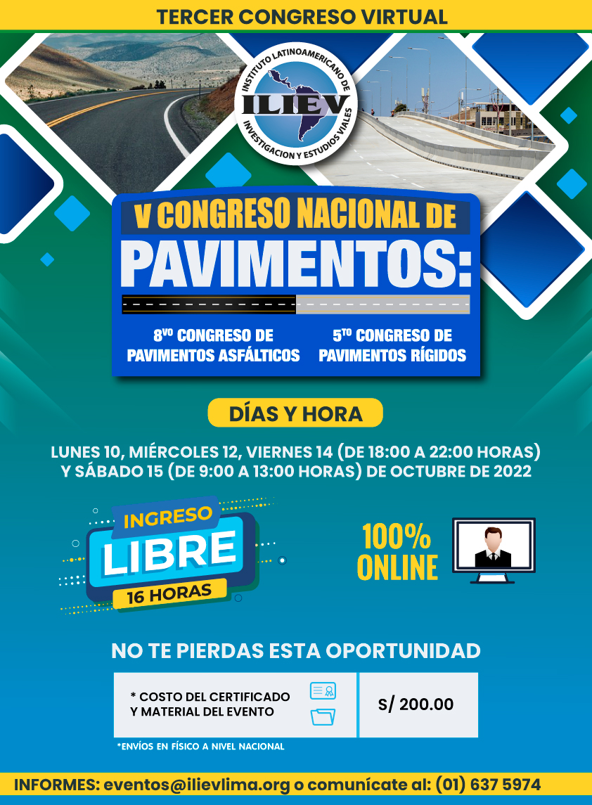 ilievlima's tweet photo. ▶ En Octubre se realizará nuestros 𝗩 𝗖𝗢𝗡𝗚𝗥𝗘𝗦𝗢 𝗡𝗔𝗖𝗜𝗢𝗡𝗔𝗟 𝗗𝗘 𝗣𝗔𝗩𝗜𝗠𝗘𝗡𝗧𝗢𝗦: 8vo Congreso Pavimentos Asfálticos y 5to Congreso de Pavimentos Rígidos.
📍Sigue nuestras redes para brindarte toda la información.
#Pavimentos #CongresoNacional #ILIEVLima https://t.co/JumCXMfKpb