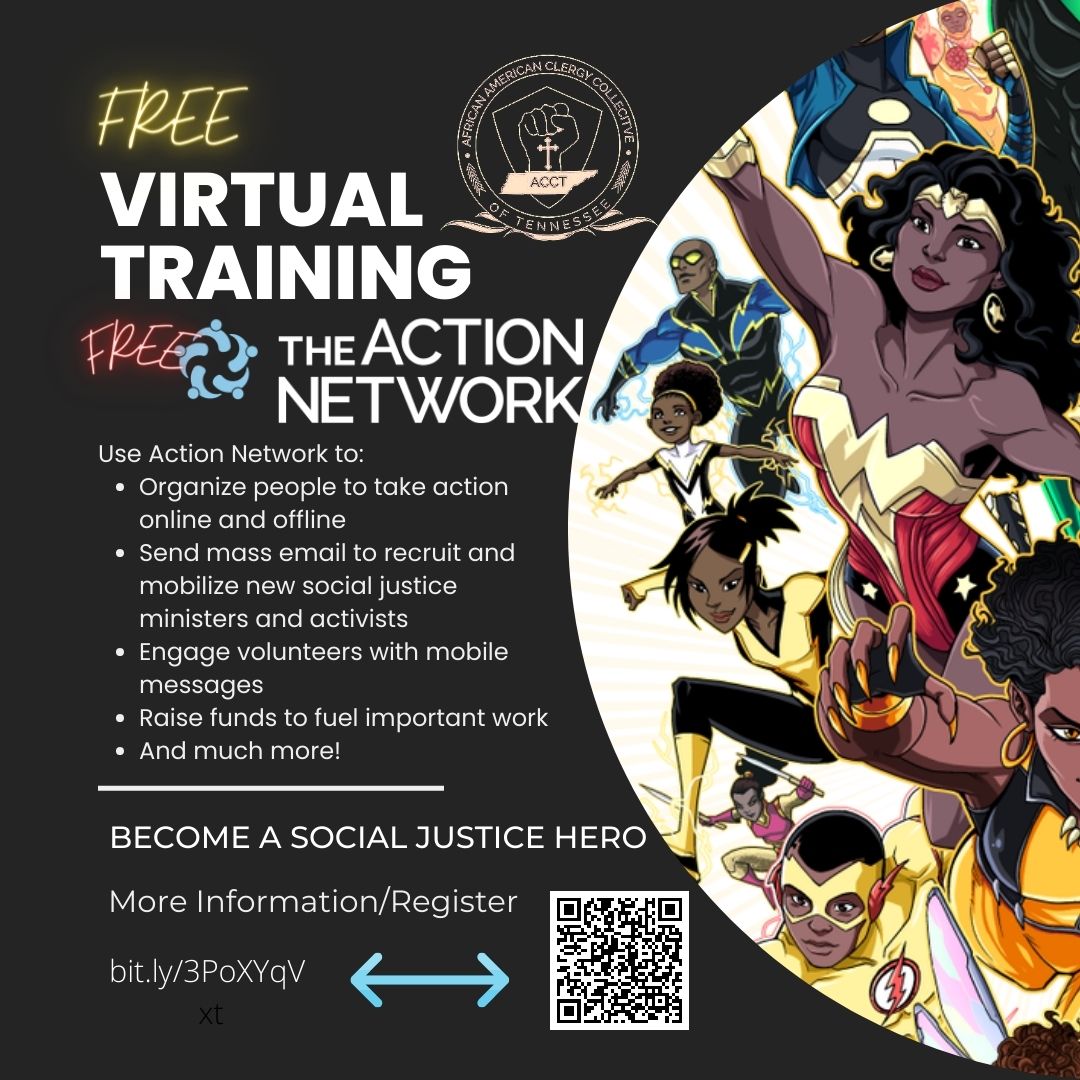 Calling all Social Justice Heroes - the African American Clergy Collective of TN (ACCT) has a free training just for you. Join ACCT August 18 to learn the basics of the ActionNetwork, a free application to organize people.
actionnetwork.org/events/actionn…...&amp;