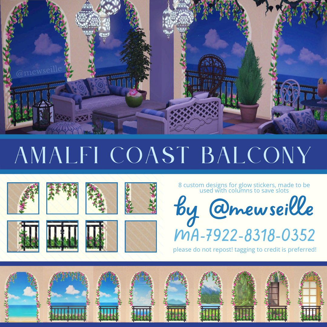 mewseille's tweet photo. new glow sticker custom designs! this bougainvillea-covered arched balcony is inspired by restaurants on the amalfi coast 💙🍋🍃 
live now on twitch to demonstrate how I use them! https://t.co/FvVjSxBs9Y https://t.co/d3qYlllxDO