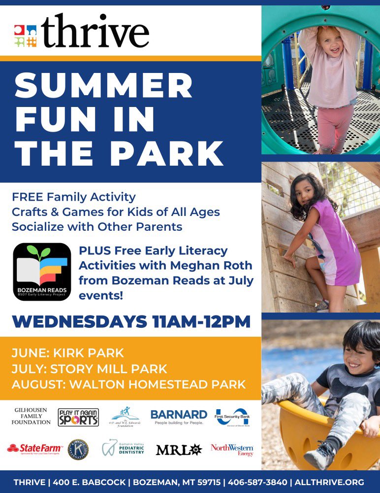 Don’t miss this - Bozeman Reads will be at <a href="/allthrive/">AllThrive Nutrition</a> Summer Fun In The Park on Wednesday. Early Literacy Matters! #SOR #BSD7