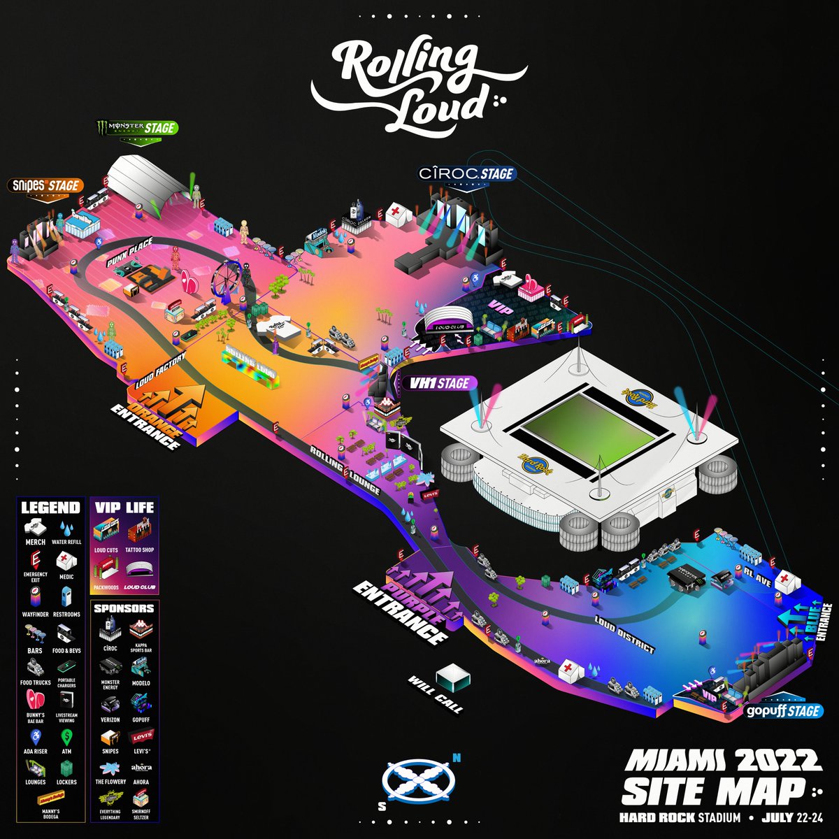 RollingLoud's tweet photo. Here is your #RLMIAMI 2022 Site Map!

Festival Hours:
4pm - midnight, all 3 days

Will Call Hours:
2pm - 11pm, all 3 days https://t.co/dymFxcYGni
