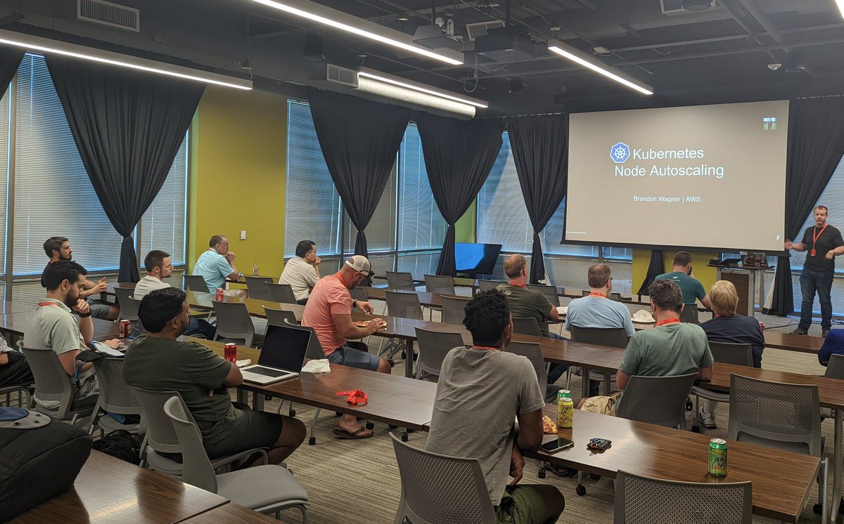 cblument's tweet photo. @BrandonWagner5  Kubernetes Groupless Node Autoscaling w/ Karpenter. Thanks to @WellArchitected #aws #wellarchitected sponsoring food and @Q2_Software for the space for this months #cloudaustin meetup @cloudaustinmeet https://t.co/HYN0F9v5Gp
