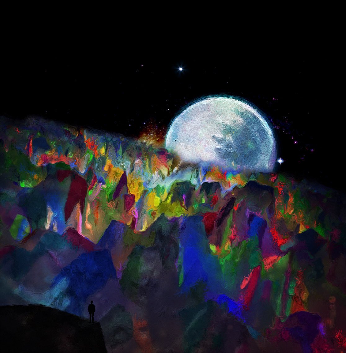 Josh_Backman's tweet photo. Mind the moonrise
#digitalart #trippy #lucid #psychedelic #bakedbrain #spacedcadet #moon #NFTCommunity #strangespace https://t.co/ejZuKCGi5x