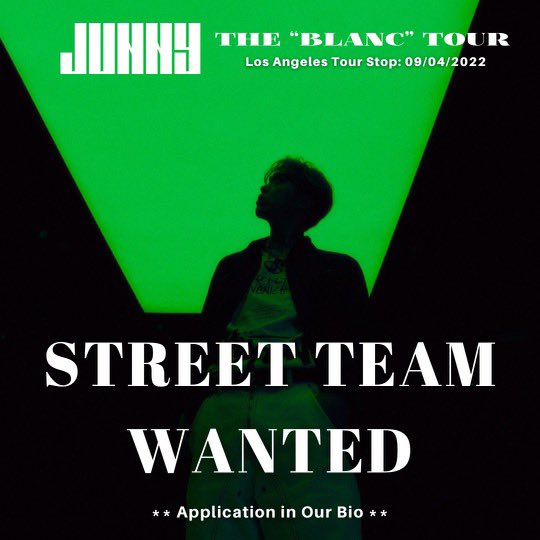 Nabi Entertainment 🦋 (@nabi_ent) on Twitter photo CALLING JUNNIVERSE! 🪐🚨
In preparation for Junny's FIRST North American Tour, we need your help to promote his LA stop!
Click the link in our bio to sign up for our street team.📝
#JUNNY #주니 #BlancTour
<a href="/_jnkmsc_/">JUNNY | 주니</a> <a href="/mauvecompany/">모브컴퍼니 (mauve company)</a> CALLING JUNNIVERSE! 🪐🚨
In preparation for Junny's FIRST North American Tour, we need your help to promote his LA stop!
Click the link in our bio to sign up for our street team.📝
#JUNNY #주니 #BlancTour
<a href="/_jnkmsc_/">JUNNY | 주니</a> <a href="/mauvecompany/">모브컴퍼니 (mauve company)</a>