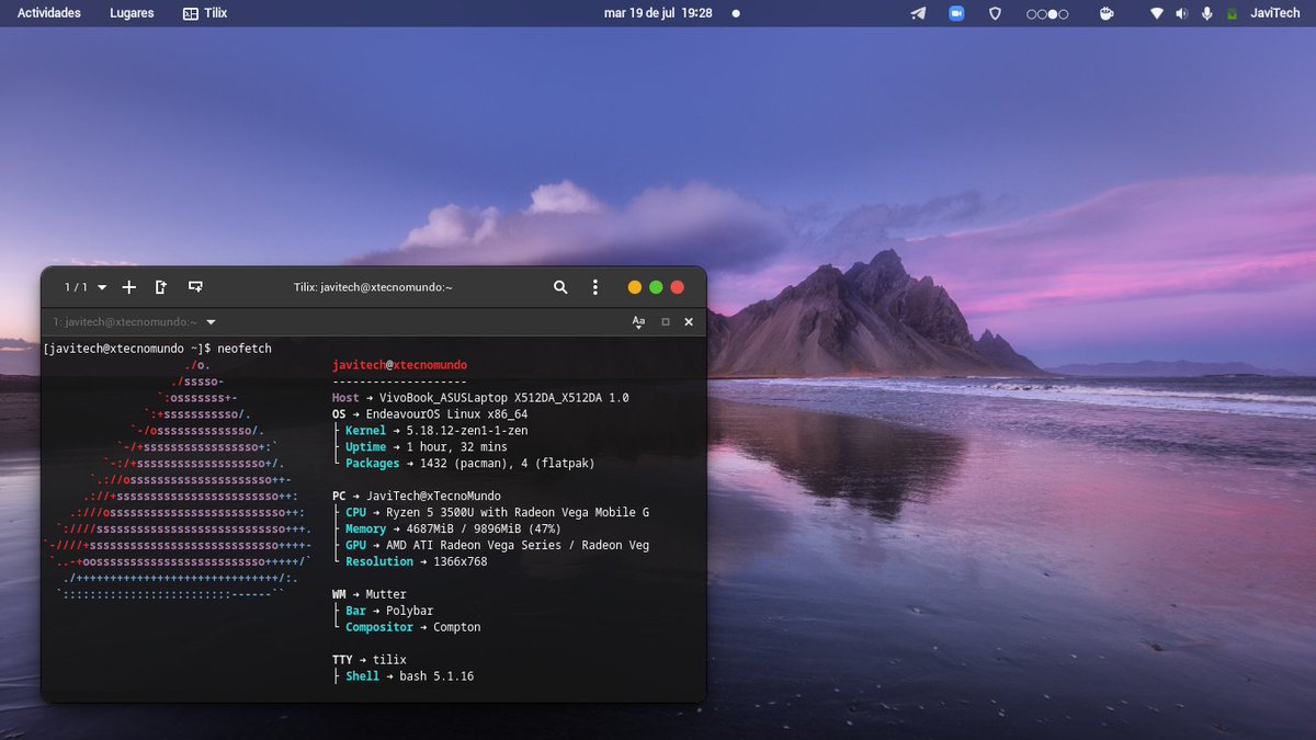 Me gusta mucho #EndeavourOS con su productivo escritorio Gnome, pero siento que en Plasma doy menos clicks o golpes al raton. 

Le pondria #DashToDockCosmic pero es muy grande y los iconos muy separados, pondria #DashToPanel pero no se puede manejar automatico el largo del panel.