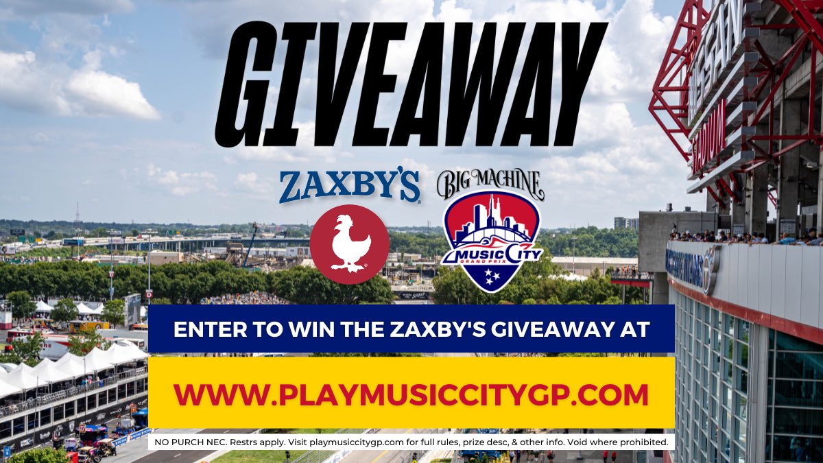MusicCityGP's tweet photo. ENTER TO WIN: @Zaxbys is sponsoring a giveaway! Grand prize includes two 3-Day Reserved Seat Tickets, two 3-Day Paddock Passes, and one 2-Seater Ride. 🎫 

Enter at https://t.co/8KZgNQTVl4 

Rules and restrictions may apply. See site for details. https://t.co/532lC9SB76