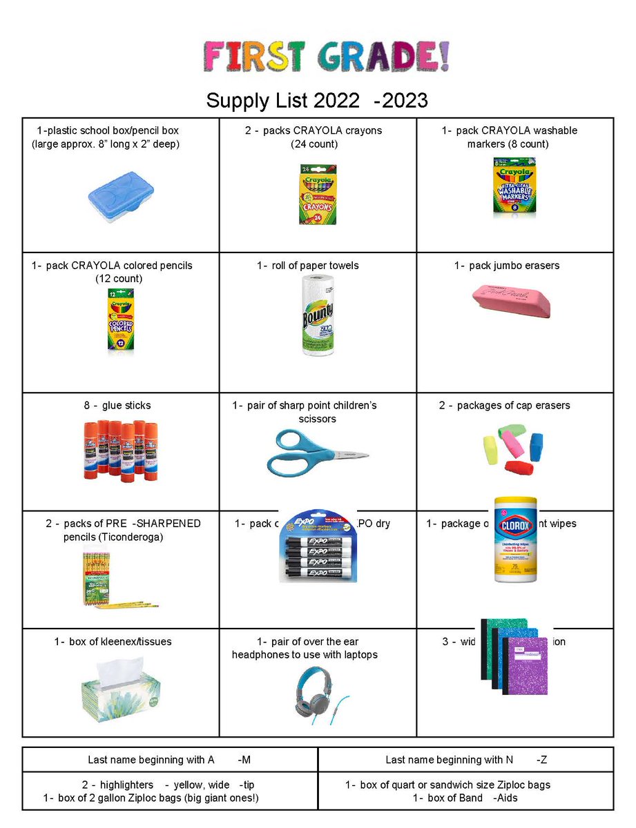 GranberyElem's tweet photo. Kindergarten and 1st grade supply lists https://t.co/azBqBAN9yS