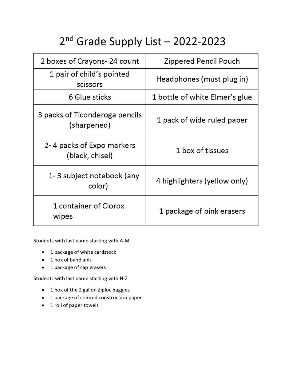 GranberyElem's tweet photo. 2nd and 3rd grade supply lists https://t.co/XntGn8IWZN