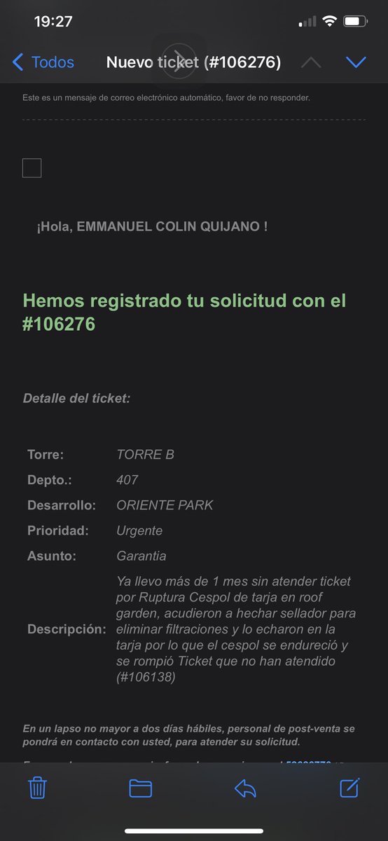 QuijanoColin's tweet photo. @AtencionProfeco solicitamos su apoyo por que @GrupoUrbania no da respuesta a vicios ocultos en los departamentos, en menos de un año ya tengo filtraciones y no atienden los reportes, así como a las FALLAS ELÉCTRICAS del complejo y el mal funcionamiento de los elevadores https://t.co/YGnehbx13B