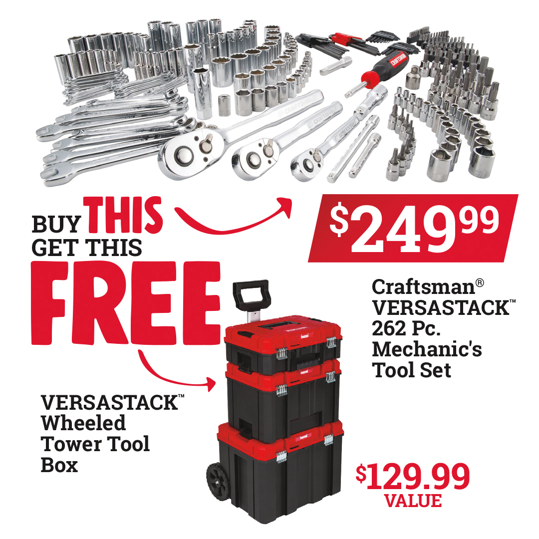 _blackbird_OR's tweet image. Buy tools and get organized for free! When you buy the #Craftsman® VERSASTACK™ 262 Pc. Mechanic’s Tool Set, you’ll get the #VERSASTACK Wheeled Tower Tool Box free. Offer valid through July 31st. #MyLocalAce #BlackbirdAceHardware