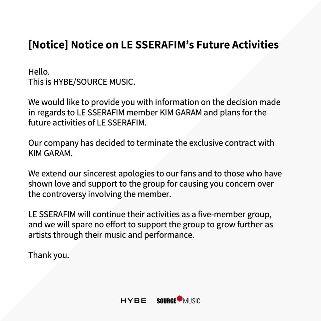 girlgrouparea's tweet photo. gg! le sserafim will continue as 5 members https://t.co/7L8vJU3Qmu