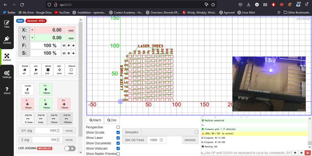 ASwavely's tweet photo. doing a little zappy zap on the new pi... Test pattern #laserweb4 https://t.co/C9bbYTwjn0