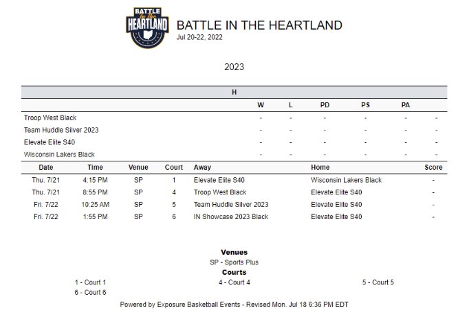 Can’t wait for Battle in the Heartland this week! Here is our schedule!