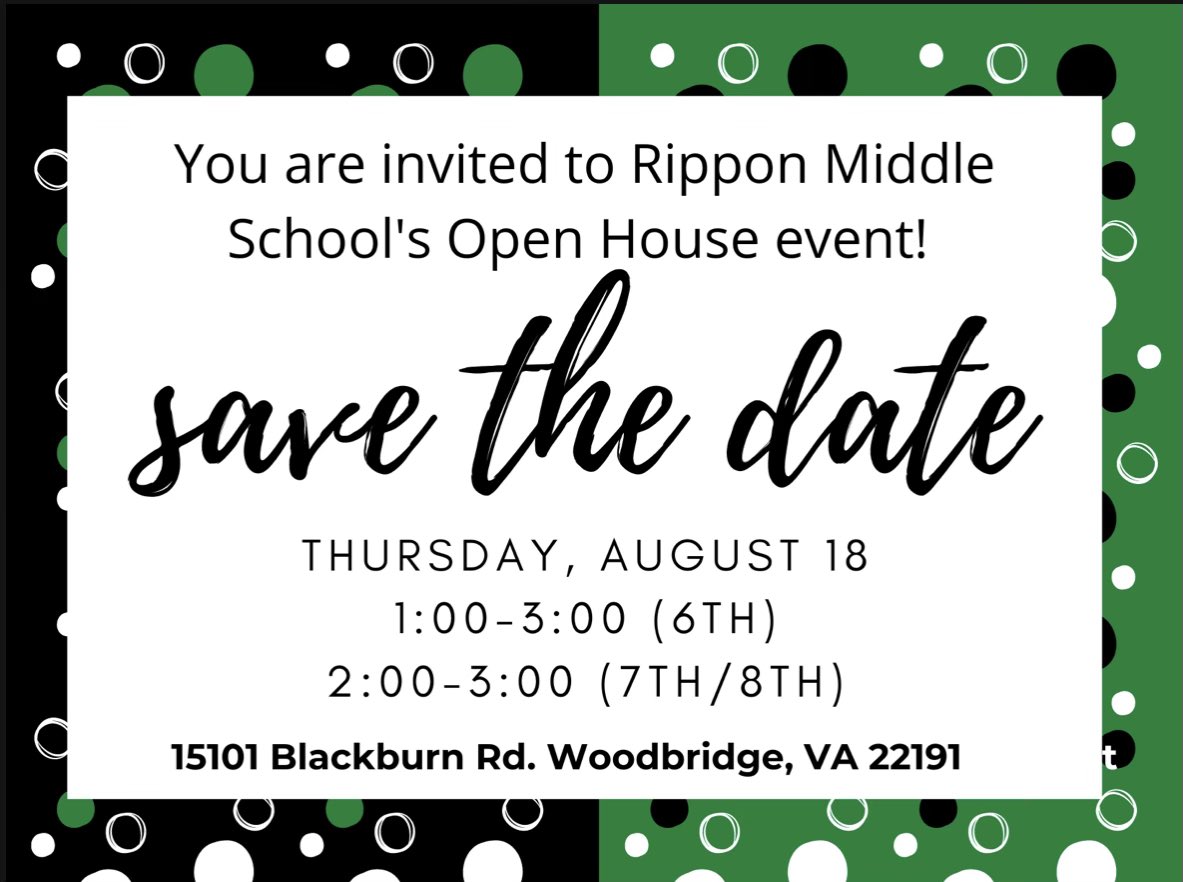 📣📣📣HEY RAIDERS! Please come join us on Thursday, August 18th for our 2022-2023 Open House! We are so excited to welcome our Rippon families to kick off a new school year! 📣📣📣