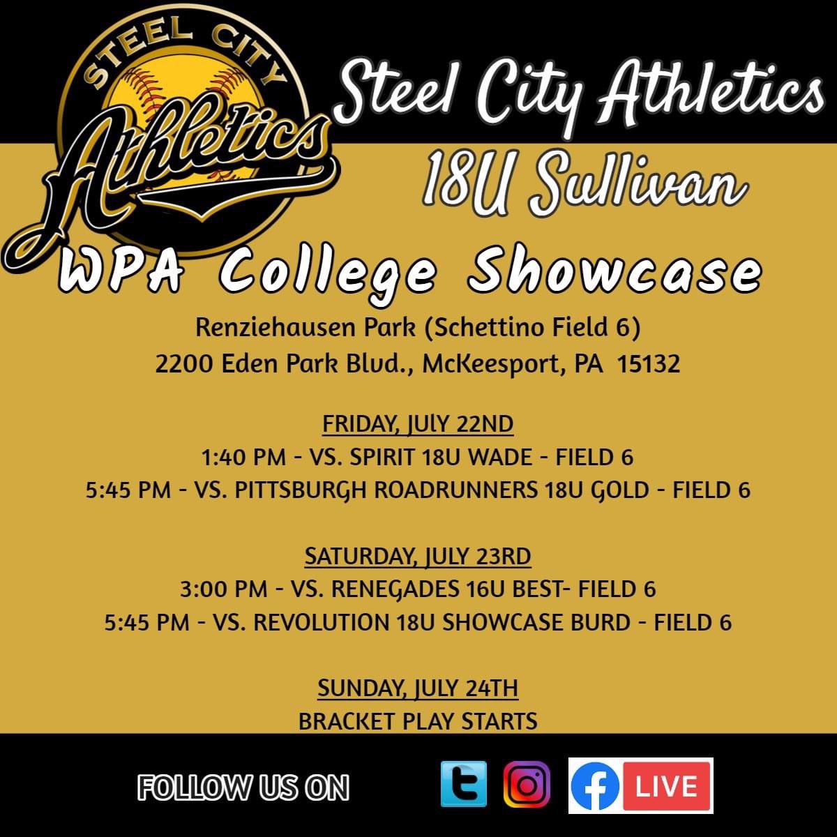 Steel City Athletics 18U Sullivan is ready to go this weekend at the WPA College Showcase.  Come out and cheer on our girls!