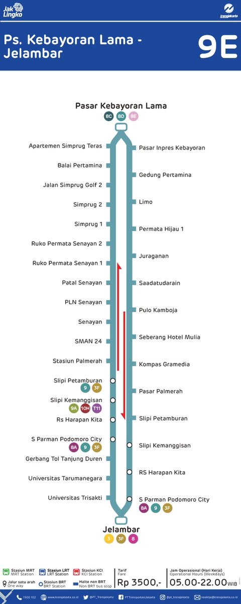 PT_Transjakarta's tweet photo. Selamat pagi, Sahabat TiJe!
Sudah tahukan kalau mulai hari ini, layanan Transjakarta rute 1R, 6M, 9E, dan S21 yang sebelumnya beroperasi pukul 05:00 - 10:00 dan 15:00 - 22:00 menjadi beroperasi penuh,  pukul 05:00 - 22:00 pada hari kerja (Senin - Jumat).

Ayo naik Transjakarta! https://t.co/FBLH0S0Rri