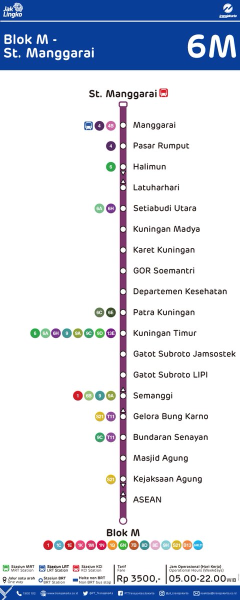 PT_Transjakarta's tweet photo. Selamat pagi, Sahabat TiJe!
Sudah tahukan kalau mulai hari ini, layanan Transjakarta rute 1R, 6M, 9E, dan S21 yang sebelumnya beroperasi pukul 05:00 - 10:00 dan 15:00 - 22:00 menjadi beroperasi penuh,  pukul 05:00 - 22:00 pada hari kerja (Senin - Jumat).

Ayo naik Transjakarta! https://t.co/FBLH0S0Rri