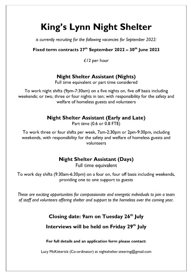 “I thought they were all excellent” said one of our homeless guests about our staff team when he left us ... “the kindness was infectious.”
Do you know a kind and excellent person?? Just 6 days left to apply: klwns.org.uk/work-with-us <a href="/TheLynnNews/">Lynn News</a> <a href="/EDP24/">Eastern Daily Press</a> <a href="/CANorfolk/">Community Action Norfolk</a> #norfolkjobs