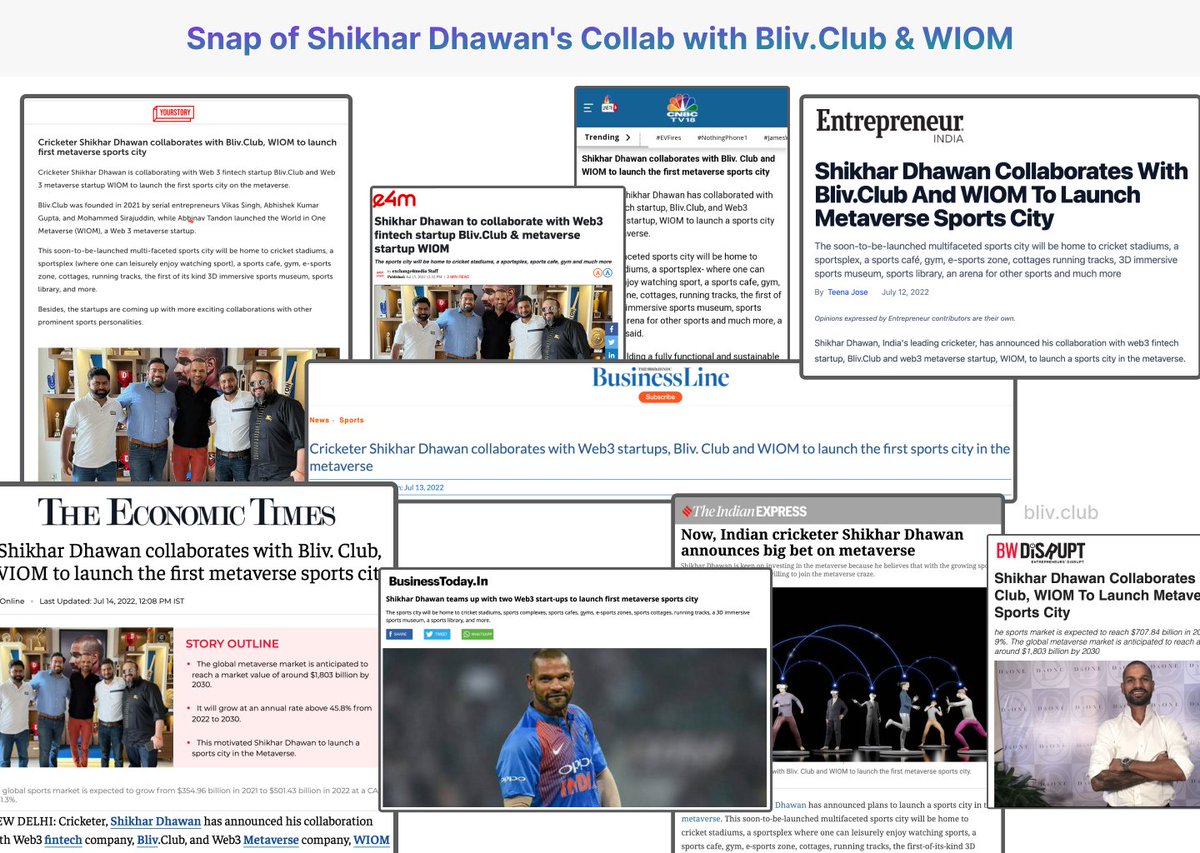 xtrading_dex's tweet photo. Thank you @YourStoryCo @EntrepreneurIND @IndianExpress @EconomicTimes @businessline @e4mtweets @business_today @BwDisrupt @CNBC  for featuring @SDhawan25 collaborates with @BlivClub and WIOM To Launch Metaverse Sports City https://t.co/aKxVz3hQE6
