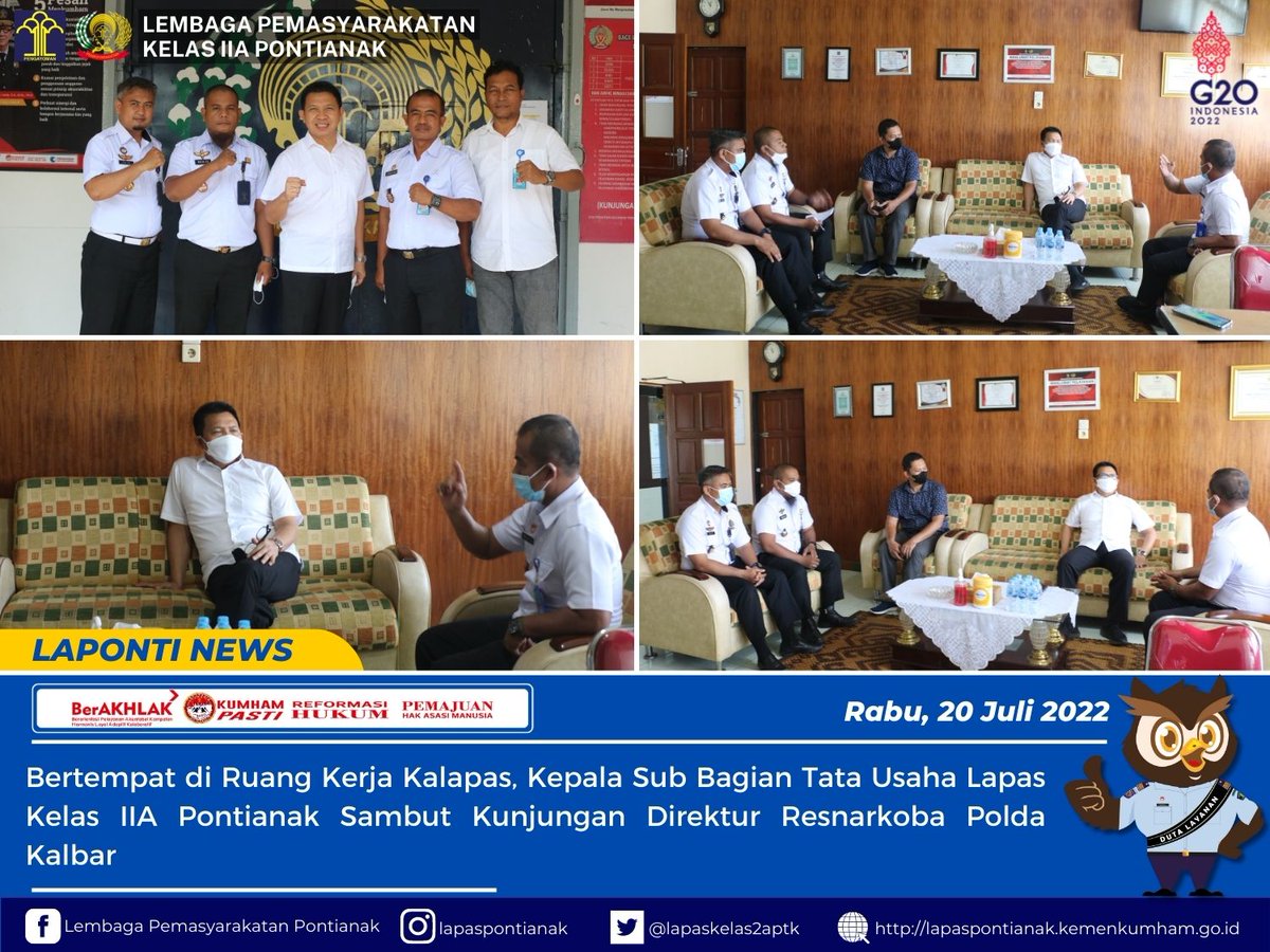 lapaskelas2aptk's tweet photo. Bertempat di Ruang Kerja Kalapas, Kepala Sub Bagian Tata Usaha Lapas Kelas IIA Pontianak Sambut Kunjungan Direktur Resnarkoba Polda Kalbar
#kumhampasti #kemenkumhamri #kemenkumhamkalbar #ditjenpas #pemasyarakatan #divpaskalbar #ditjenpas #semangatpasti #kalbarpastimantap https://t.co/3eF3YRRsYR