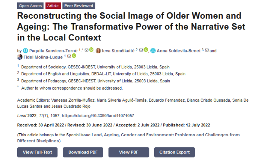 Land_MDPI's tweet photo. #NewArticle
📢Reconstructing the Social Image of Older #Women and #Ageing: The Transformative Power of the Narrative Set in the Local Context

by Paquita Sanvicen-Torné and Ieva Stončikaitė et al,

Full paper: https://t.co/0Dmr3yx201 https://t.co/FDInwuq2bt