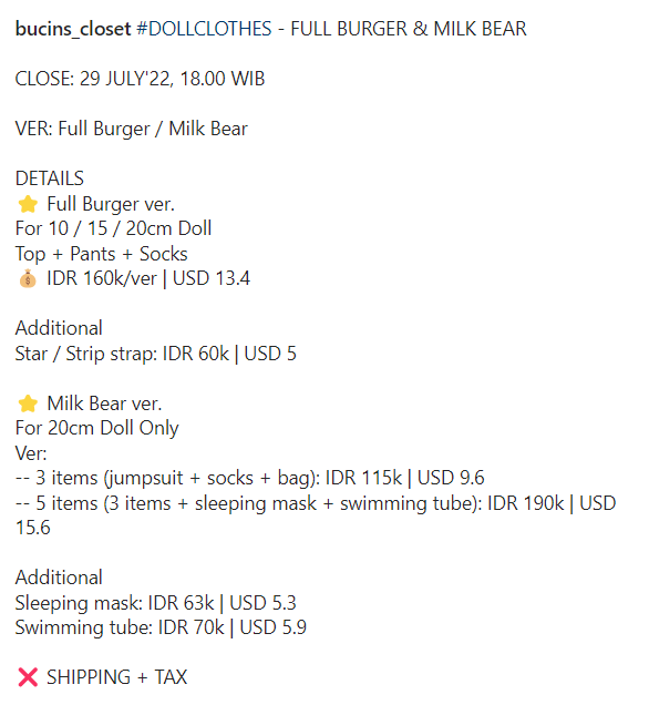 nyankyo_id's tweet photo. [HELP RT-INA🇮🇩] #DOLLCLOTHES FULL BURGER &amp; MILK BEAR

🗓️ 29 JULY'22, 18.00 WIB

VER: Full Burger / Milk Bear

❌ SHIPPING + TAX

ORDER FORM
https://t.co/HNK1Gb2tFB

#bajuboneka20cm #20cmdollclothes #15cmdollclothes #10cmdollclothes #bajuboneka10cm #bajuboneka15cm https://t.co/DLlhJhu6M8