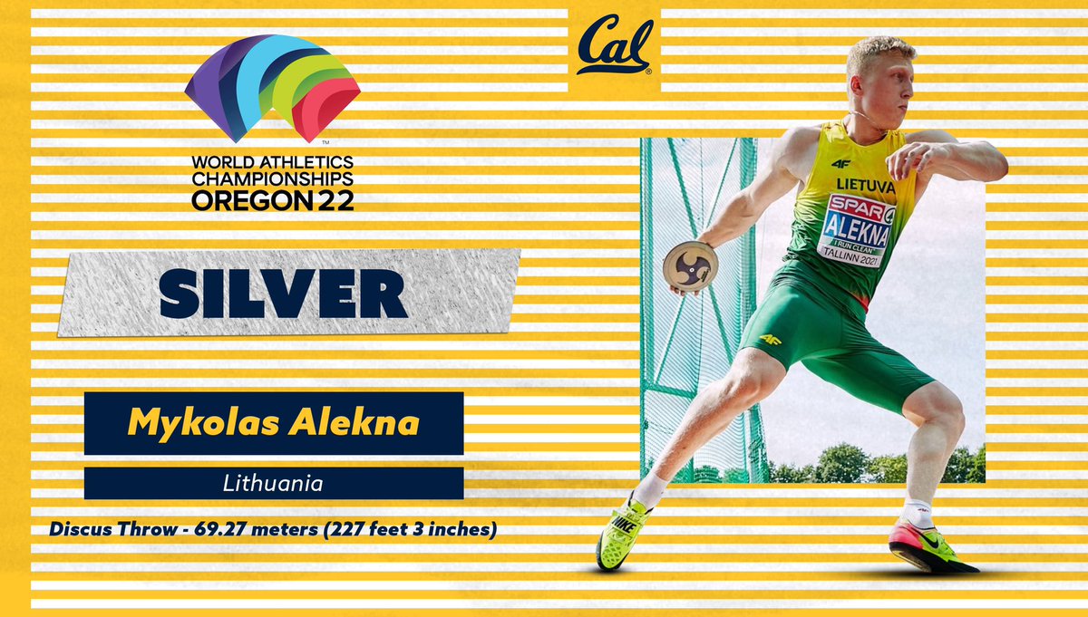 CalTFXC's tweet photo. Thatโll do it!!
Mykolas Alekna is YOUR @WCHoregon22 menโs discus silver medalist!!! ๐ฑ๐น
#GoBears๐ป https://t.co/ouQZJarGHH
