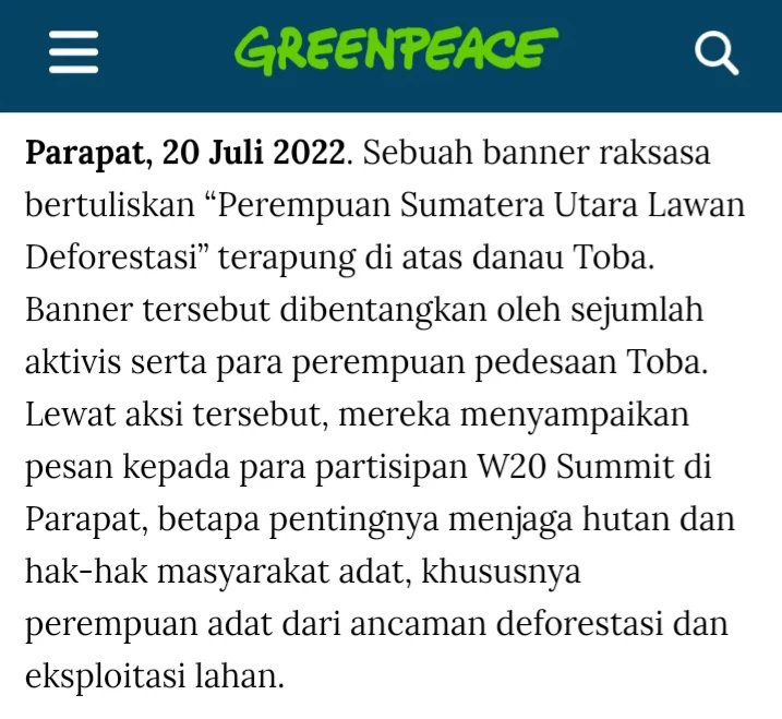 SaveToba's tweet photo. Perempuan Sumatera Utara melawan deforestasi. #TutupTPL #women #w20 @GreenpeaceID @RumahAMAN @sopoaman https://t.co/vj2G9XpVhu