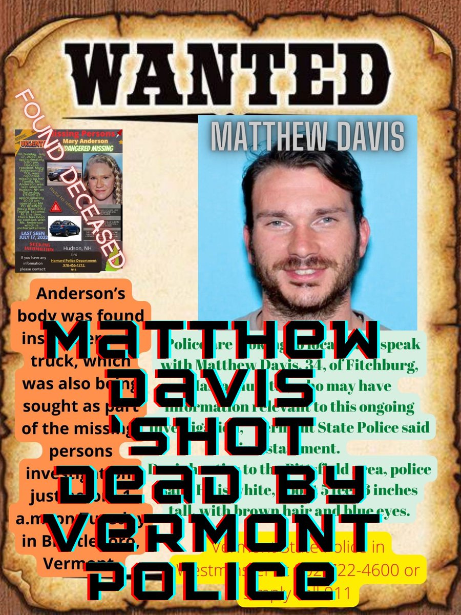 MindOf_Monsters's tweet image. #MatthewDavis ‘shot dead by Vermont police