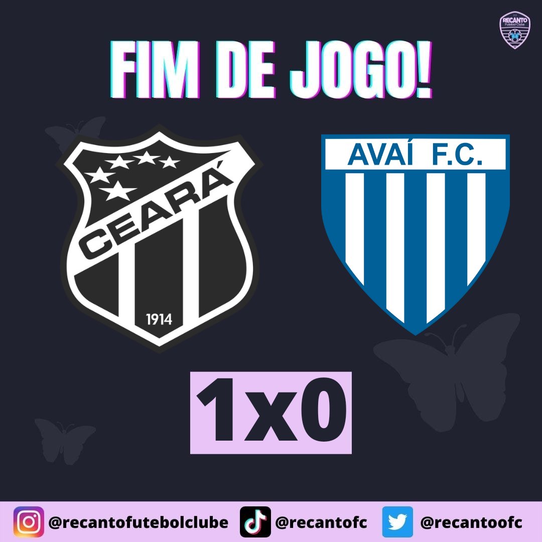 recantoofc's tweet photo. FIM DE JOGO!!!
Fim de jogo na Arena Castelão, pela 18° rodada do Brasileirão Série A, e o Ceará vence o Avaí por 1x0, e ganha +3 pontos na tabela.
⚽️ Vinicius Vina 45+3 1T
#CEAXAVA #Brasileirao2022 https://t.co/xos0VbeZaQ