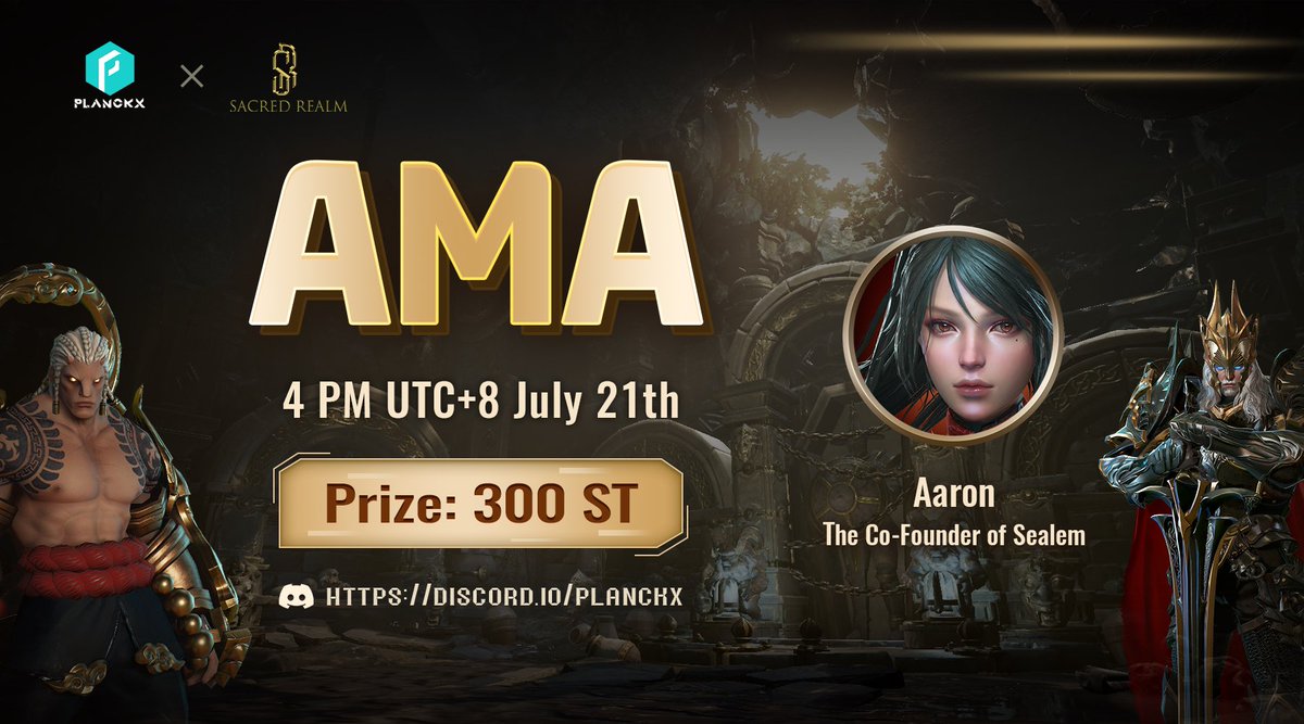 PlanX | Make Games Great Again! (@planxgamewallet) on Twitter photo 📢 PlanckX x Sacred Realm📢
We are happy to announce the AMA with Sacred Realm on 21th July!
⏰Time: 4 PM UTC + 8
🏠 Venue: discord.io/planckx
💰 Rewards: 3⃣0⃣0⃣ ST
🌟Task:
✅Follow @Planck__X & <a href="/SealemGem/">Sacred Realm 🔶</a>
✅RT &❤️& TAG 3 friends
5 Winners for 3⃣0⃣ ST each !
#GameFi 📢 PlanckX x Sacred Realm📢
We are happy to announce the AMA with Sacred Realm on 21th July!
⏰Time: 4 PM UTC + 8
🏠 Venue: discord.io/planckx
💰 Rewards: 3⃣0⃣0⃣ ST
🌟Task:
✅Follow @Planck__X & <a href="/SealemGem/">Sacred Realm 🔶</a>
✅RT &❤️& TAG 3 friends
5 Winners for 3⃣0⃣ ST each !
#GameFi