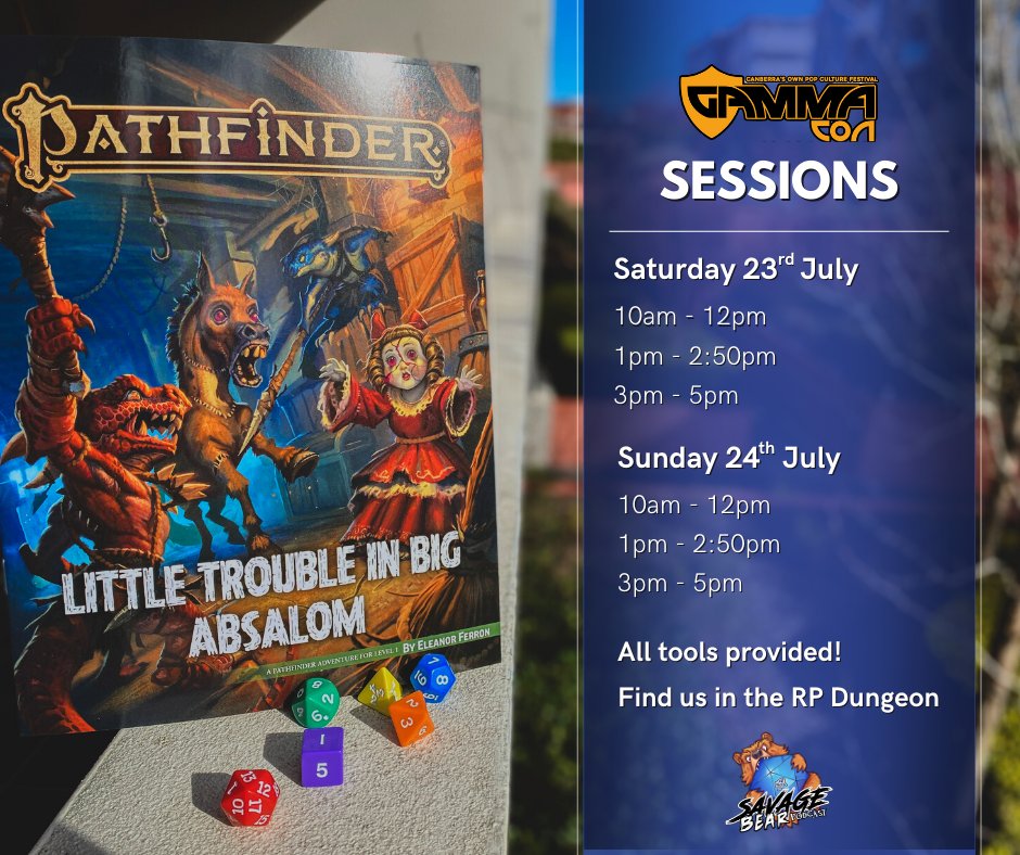 Friends from near and far! 🧙‍♀️

Find us at the RP Dungeon at <a href="/GAMMACON/">GAMMA.CON</a>! Don't worry about your tools, everything is provided for you, just make sure the dice is returned to our GMs at the end of the session!

Just follow the link to sign up to our tables: forms.gle/fSXRhi86sFRAXa…