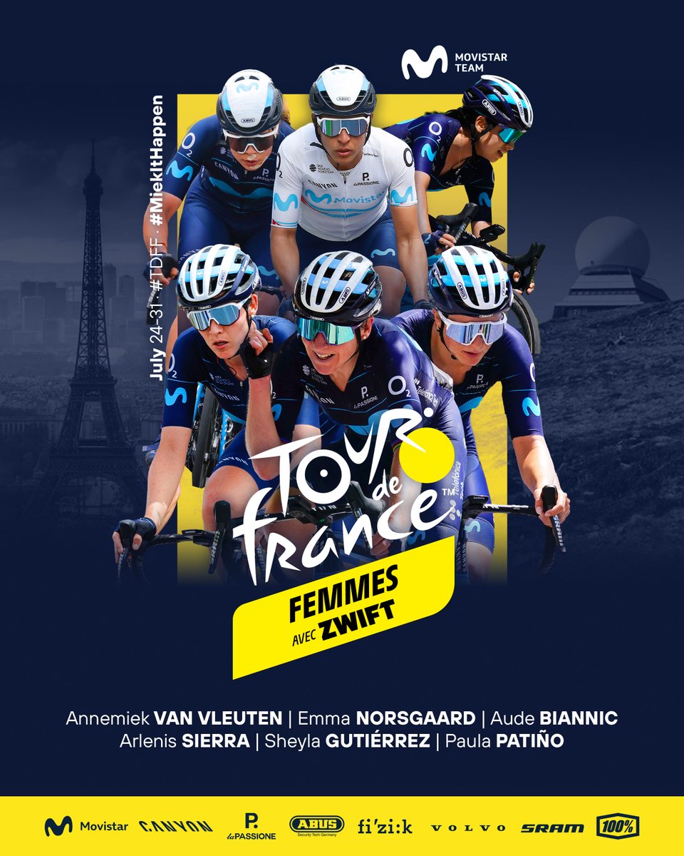 Movistar_Team's tweet photo. 💛 The chance the whole peloton has worked for, and deserved, for so long.

🇫🇷 @LeTourFemmes avec @GoZwift | #TDFF

🎟️ @AvVleuten 
🎟️ @emmanorsgaard1 
🎟️ @audebiannic
🎟️ A. Sierra
🎟️ @Sheyarcoiris 
🎟️ @paulapb291 

📙 https://t.co/2uYr3bJJAo

Ⓜ️ #RodamosJuntos | 🐐 #MiekItHappen https://t.co/KjzcAO0kVx