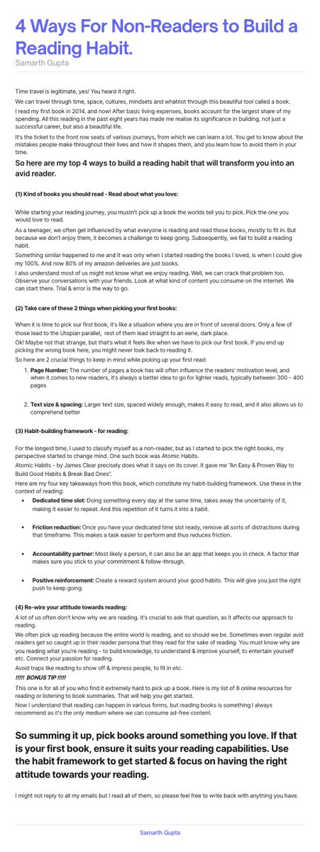 SamarthG2711's tweet photo. Become a super reader | #3 for the habit frame work. https://t.co/5DScHGrMqZ