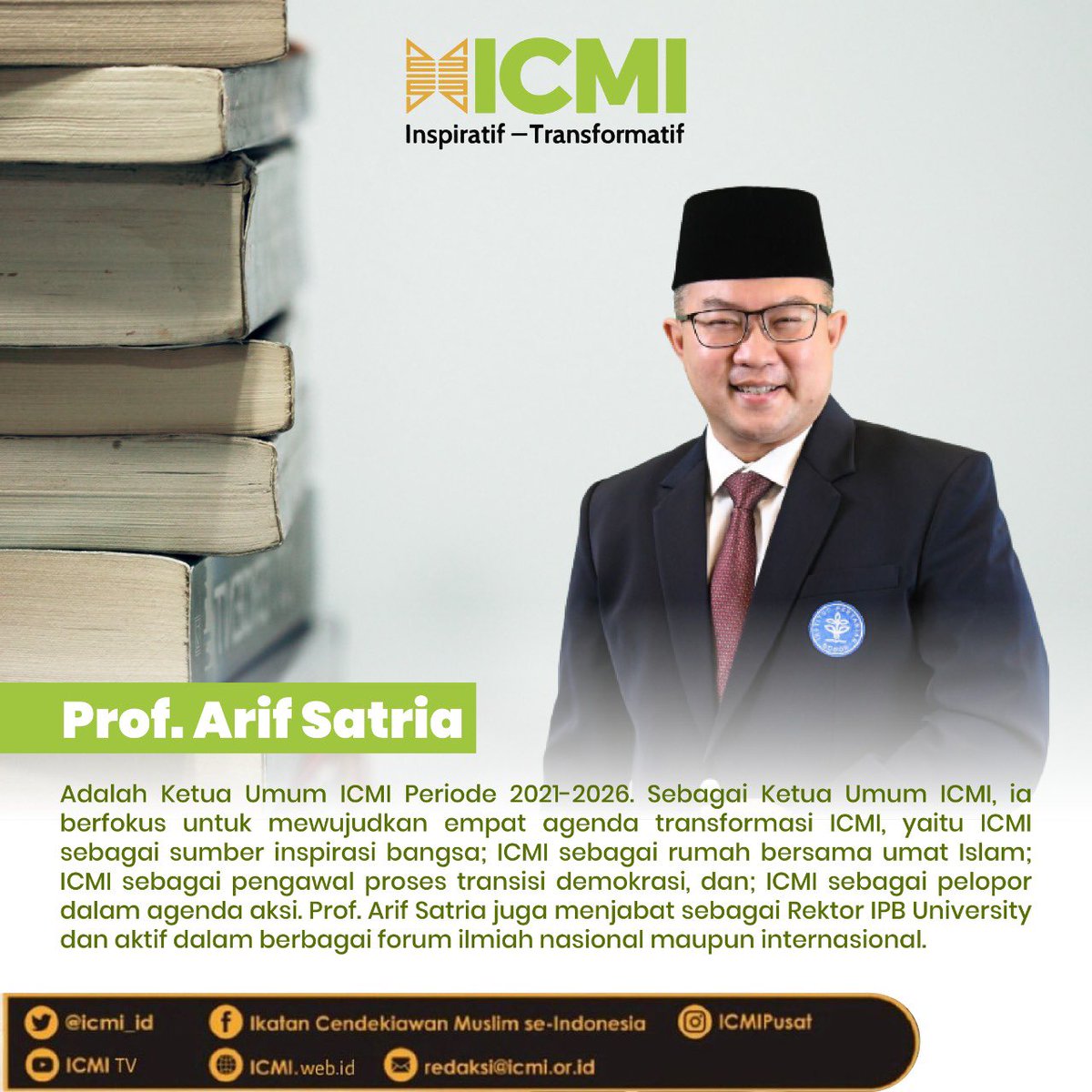 Prof. Arif Satria adalah Ketua Umum ICMI dan Rektor IPB University. Baca profil lengkap Prof. Arif di icmi.web.id/opini-dan-toko…