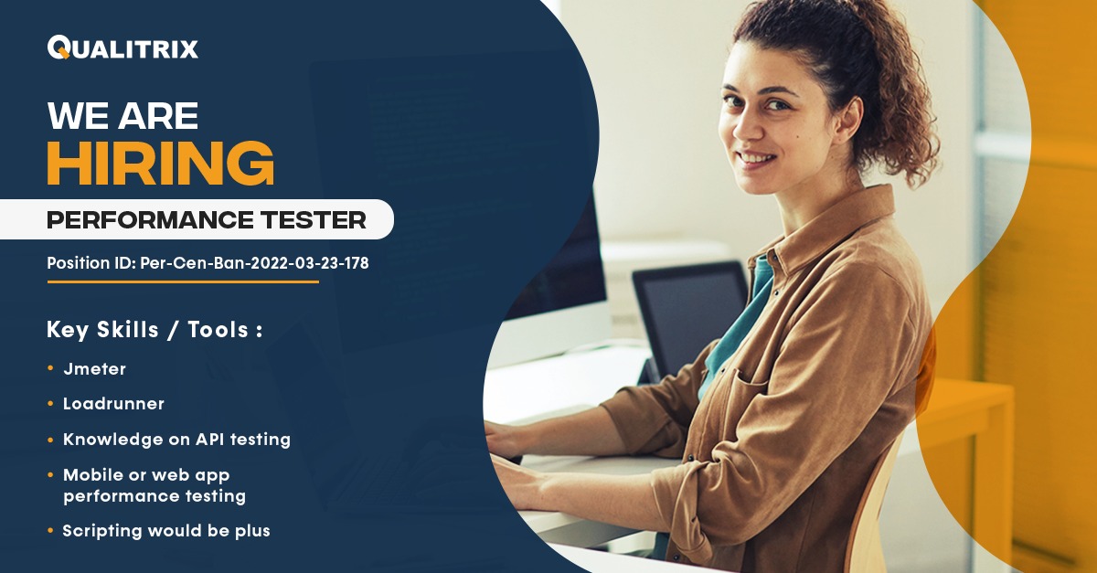 Qualitrix360's tweet image. We are hiring a #PerformanceTester!

Key Skill / Tools:

🔹 Jmeter
🔹 Loadrunner
🔹 Knowledge of API testing
🔹 Mobile or web app performance testing
🔹 Scripting would be plus

Interested candidates, please send your updated CV to: manish.sharma@qualitrix.com
.
.
.
.
#Qualitrix