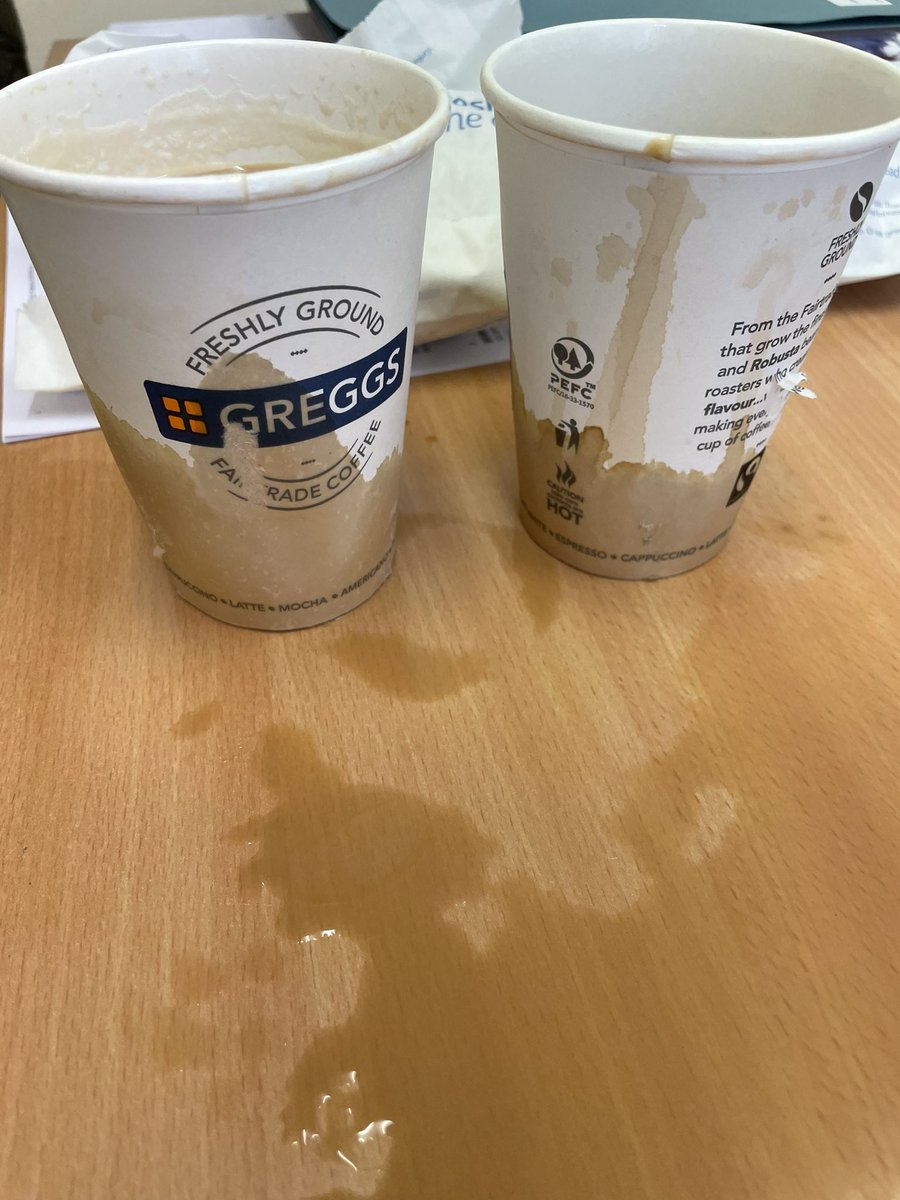 meg_1988's tweet photo. @JustEatUK @GreggsOfficial ordered just delivered bag so wet already ripped at the bottom. The photos show coffee leaked everywhere and over the food in the same bag. https://t.co/4t4C1vNbSu