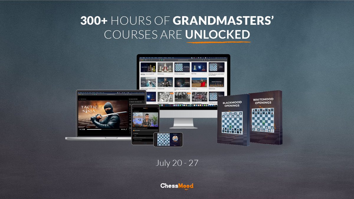 We've unlocked all our 300+ hours of courses. 
Dear #chess lovers and #chesspunks, take as much value as you can. 

Happy International Chess Day! 
chessmood.com/courses 

A retweet is much appreciated. 
Help me to help the chess world.