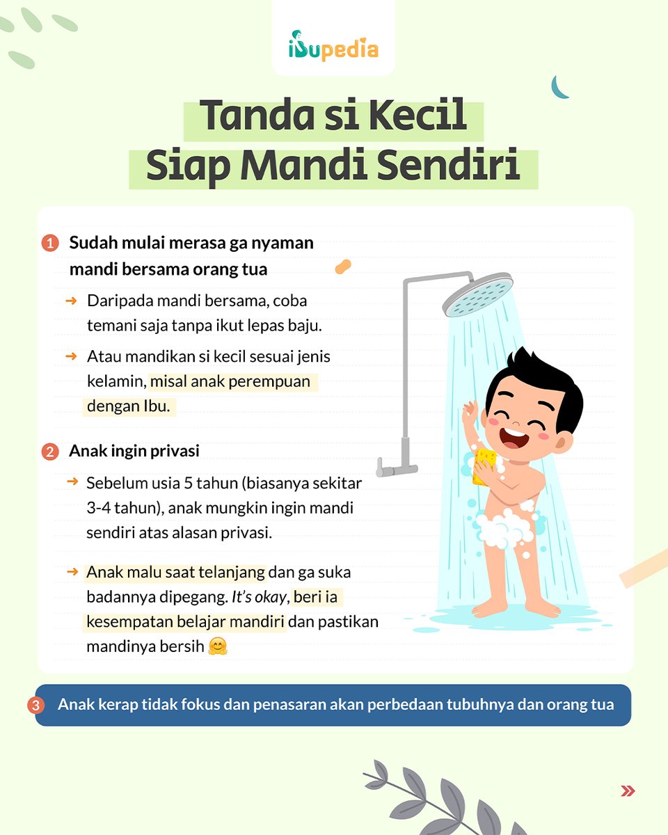 Ibupedia's tweet photo. Jika si kecil menangis saat dimandikan atau malu terlihat telanjang, bisa jadi itu tanda dia mulai ga nyaman mandi bersama..

Yuk pelan-pelan tuntun si kecil agar bisa mandi sendiri dengan benar dan bersih 😘

Kalau si kecil gimana? Di usia berapa ia mulai ingin mandi sendiri? 😉 https://t.co/EtnLU1Zwrw