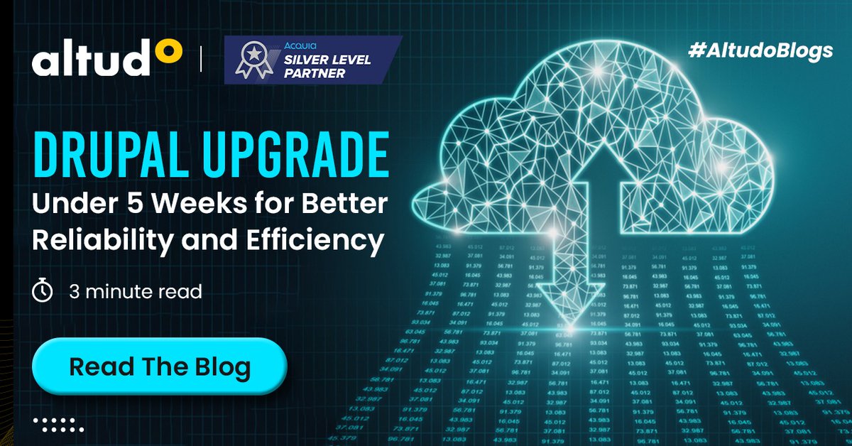 GoAltudo's tweet image. Here’s the secret to #DrupalCMS upgrade under 5 weeks. Our experts can save you from the hassles of #DrupalUpgrade & elevate your #DigitalExperience strategy: bit.ly/Altudo-Blogs-W…
#DigitalTransformation #OpenSourceCMS #Drupal9 #Drupal10 #DrupalDeveloper #AltudoBlogs