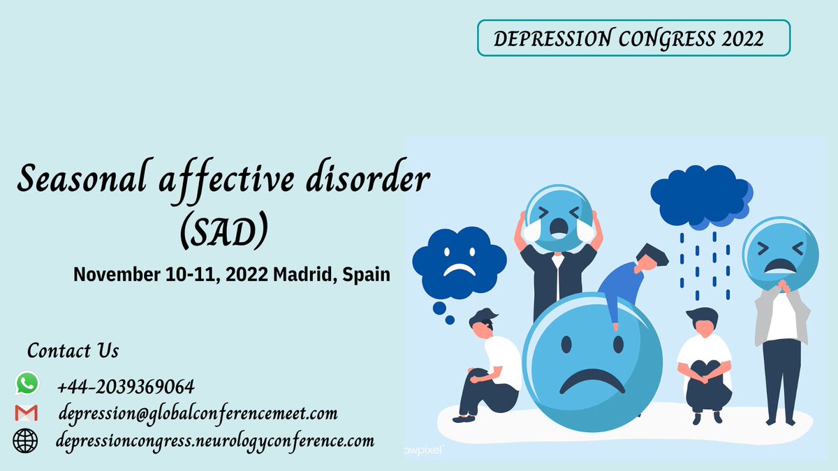 Depression_Meet's tweet photo. #Depression that happens seasonally, usually starting in fall or winter and ending in spring or early summer

Join us in Madrid, Spain
Whatsapp +44-2039369064
#depressionevent #congress #topevent #metalhealth #physicalevent #postcovid #mentalstability #neurology #brain #sad https://t.co/cbk5DZUFS6