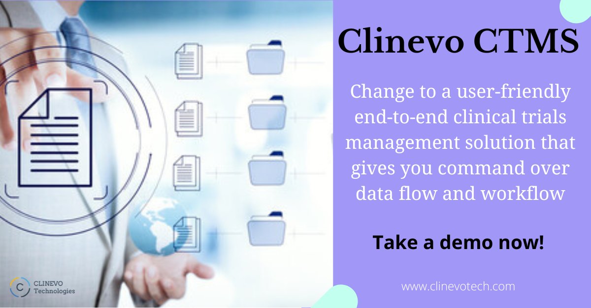 Clinevotech's tweet photo. Clinevo CTMS is an end-to-end Clinical Trial Management System that is cloud-based and aids in the management of all aspects of clinical trials.
Take a demo now!
information:https://t.co/dKVfBmgUVc 
#ctms #clinicaltrialmanagementsystem #clinicaltrialmanagement #clinicaltrials https://t.co/sM2JWZumzM